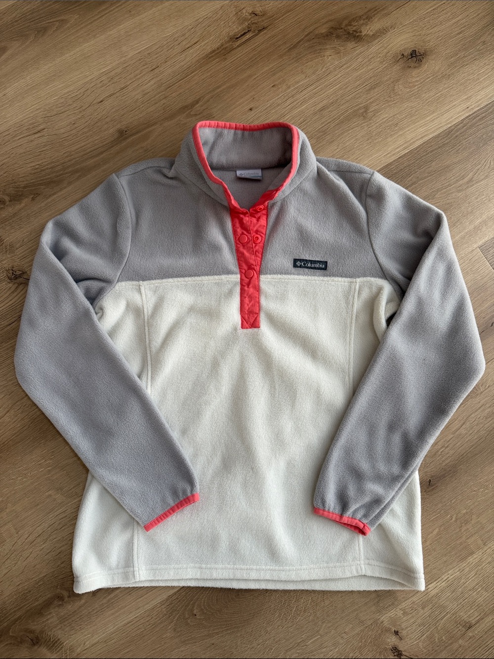 Columbia Women’s Two-Tone Fleece Snap Pullover - Gray, Cream & Coral
